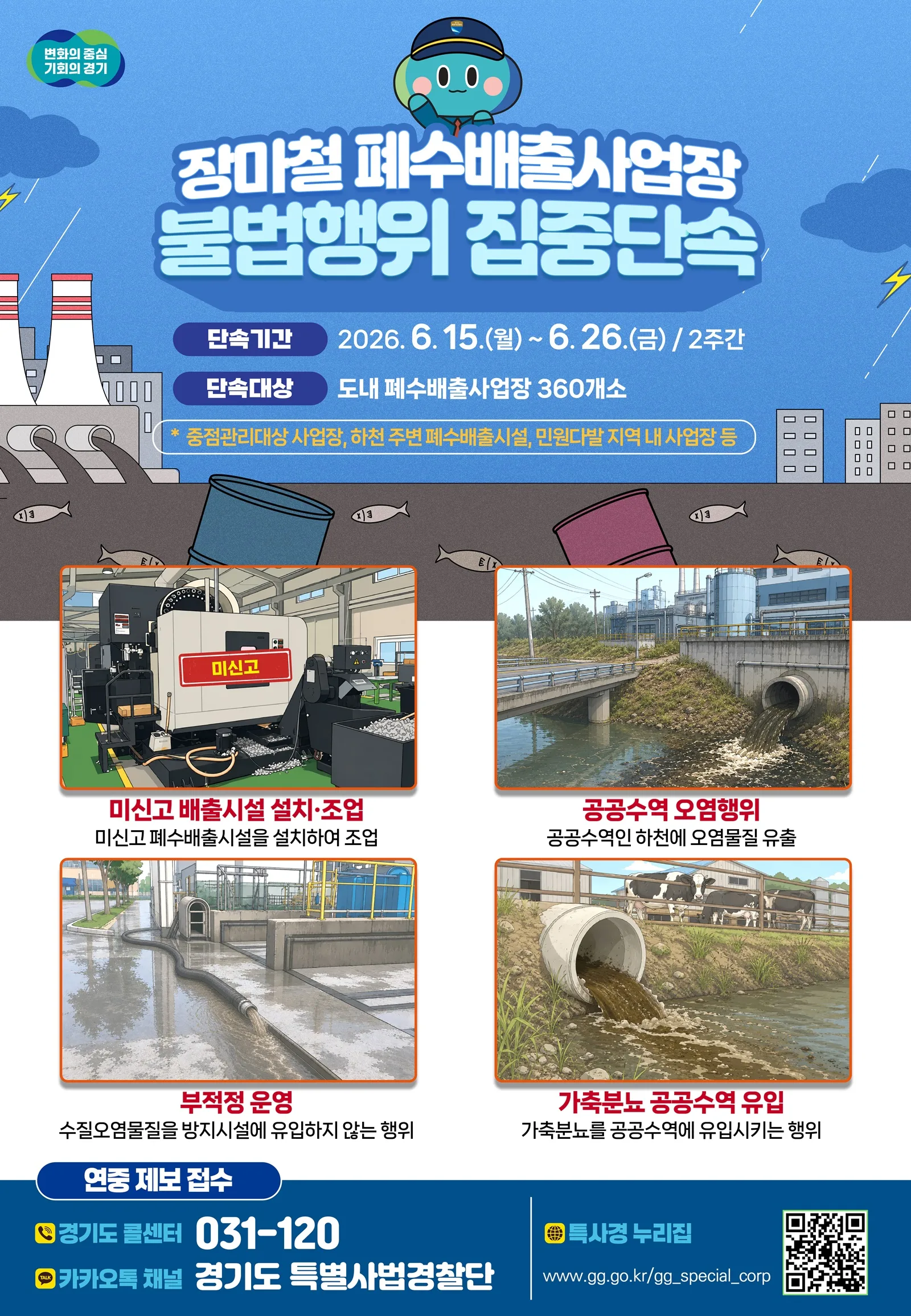 경기도 특사경, 장마철 폐수 배출사업장 집중 단속